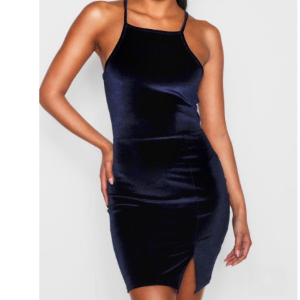 Boohoo Velvet Strappy Bodycon Dress EUC